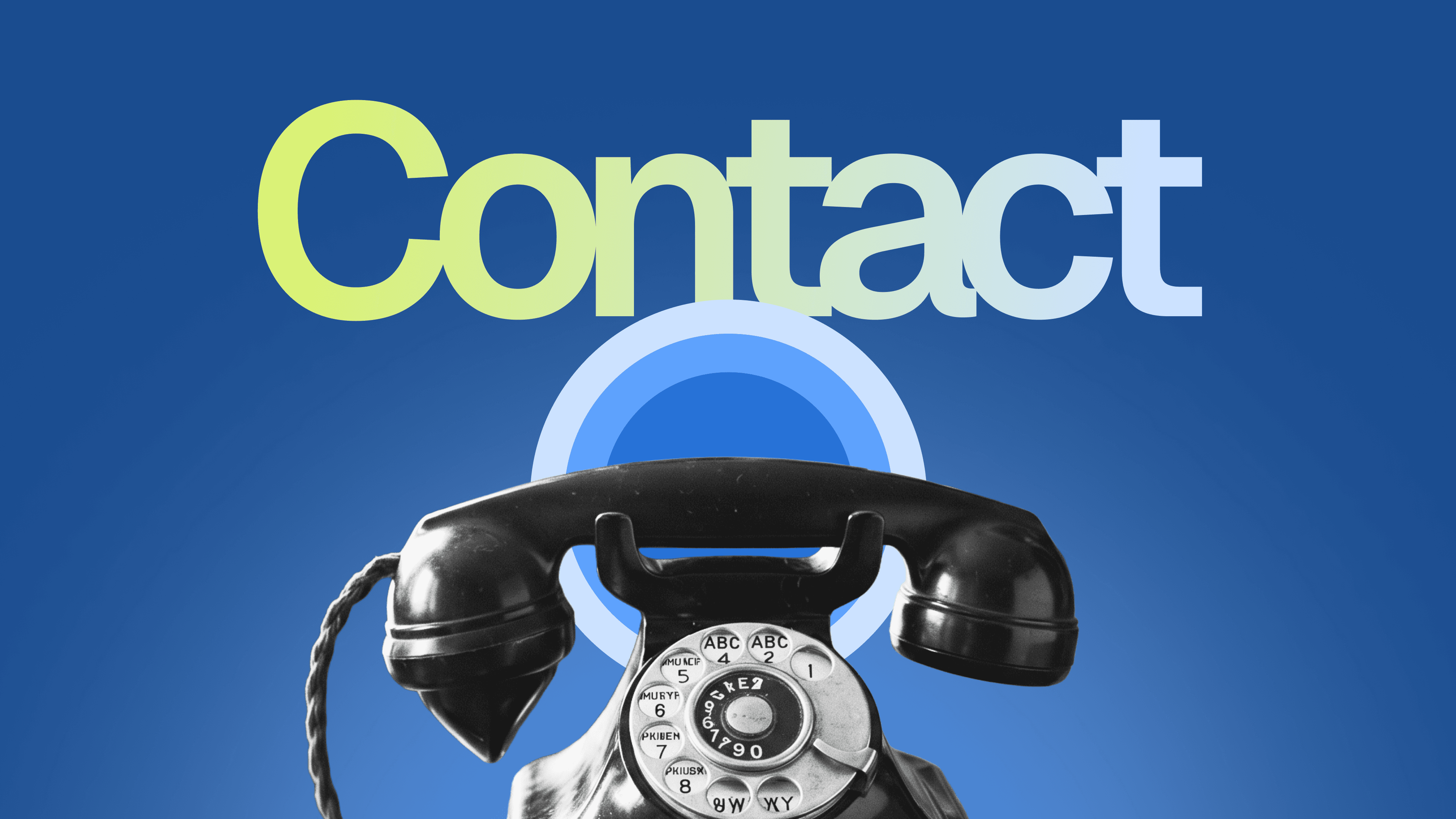 Vintage telephone below a 'Contact' text.