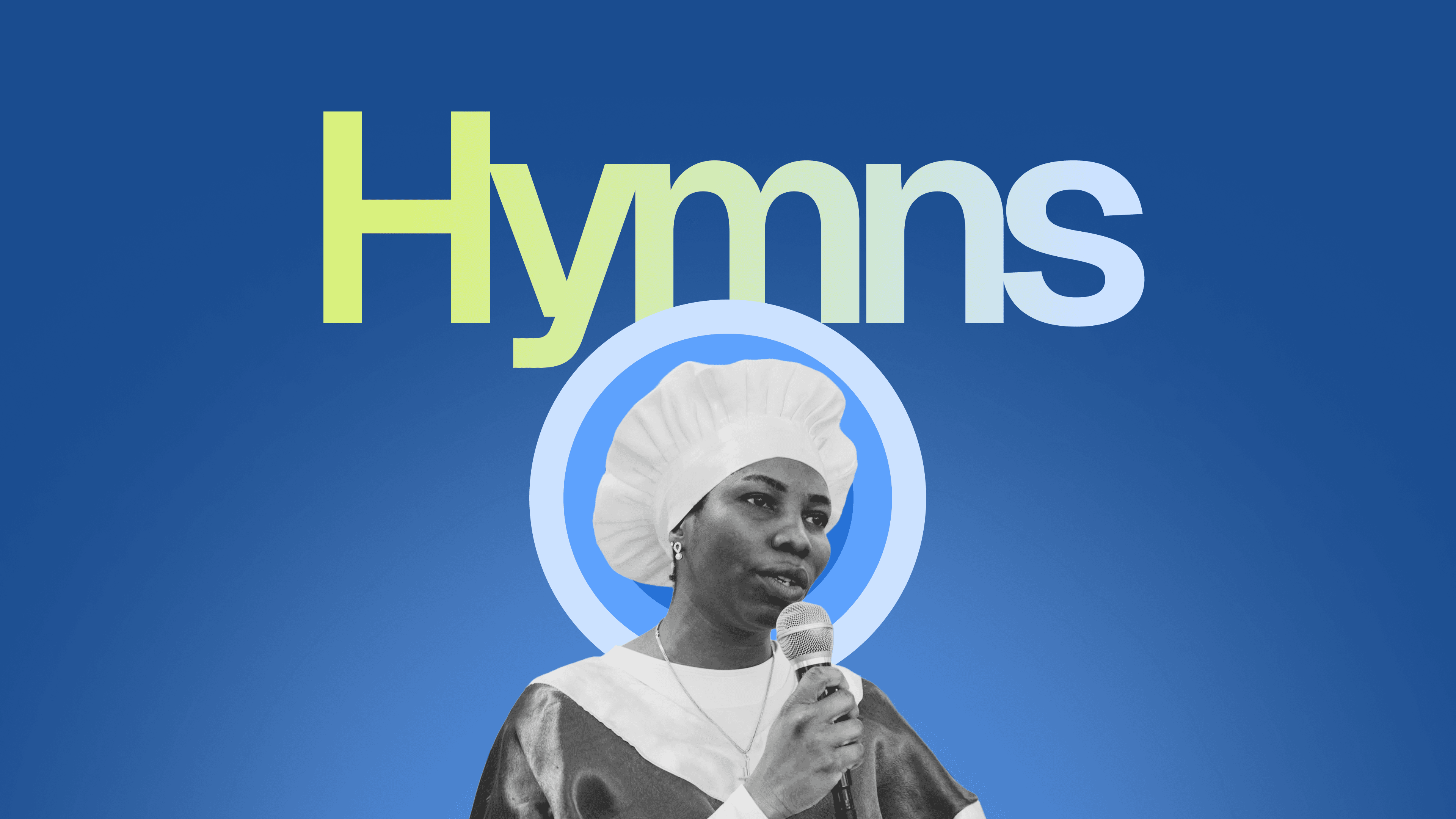 African woman in a Celestial Church of Christ garment holding a microphone